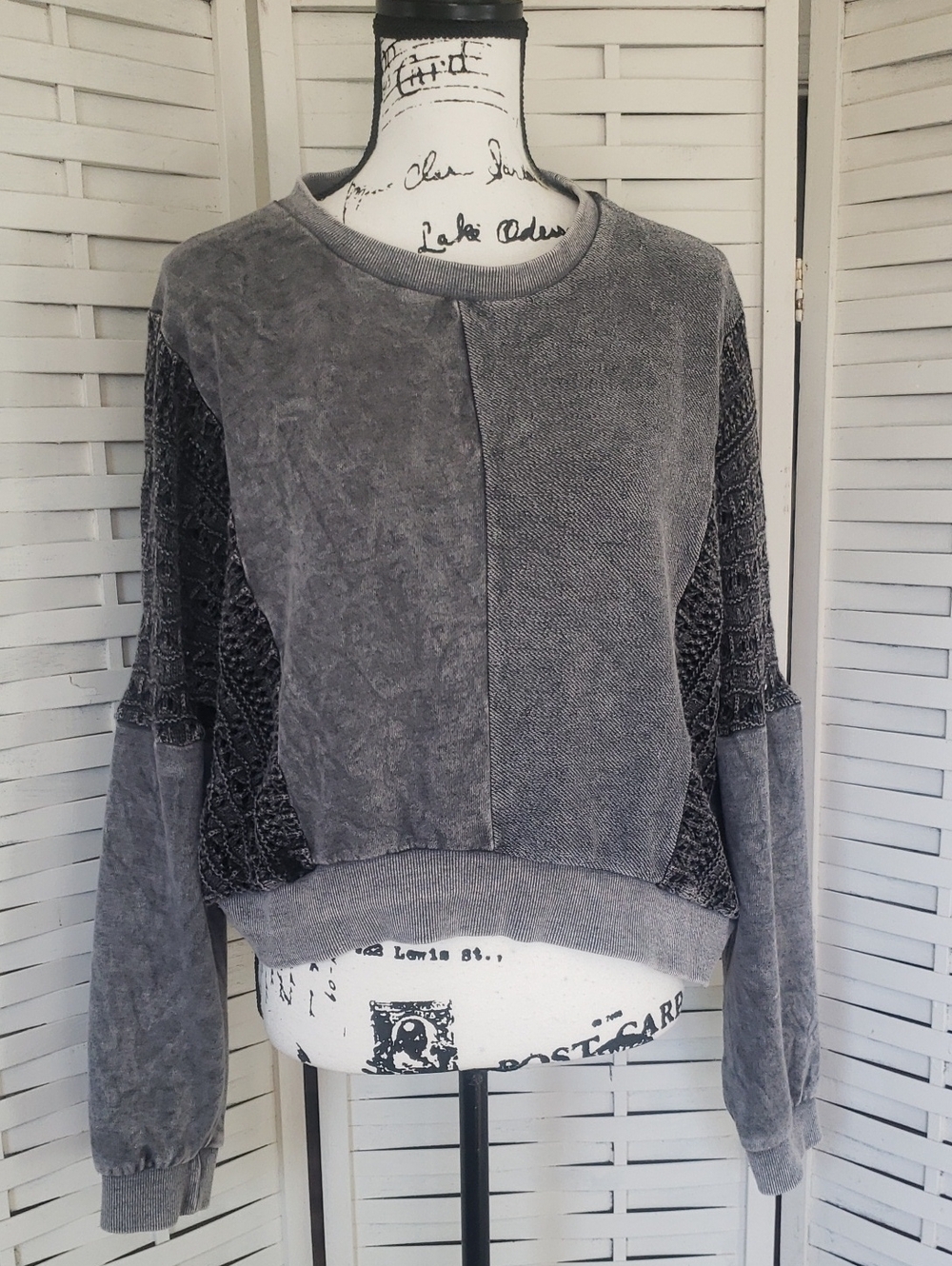 Love Lola Gray Mixed-Texture Crewneck Sweatshirt